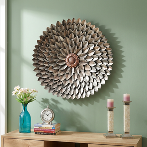 Arte Floral Metálico para Pared, Pieza Decorativa Circular Colgante, Estilo Moderno Rústico, Artesanía Metálica Hecha a Mano - Product Image 6