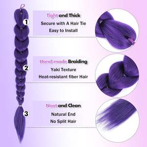 Perruque tressée violette Rumi, 65cm, perruque de cosplay en fil de haute qualité, couleur violet foncé, pour un style jeune et féminin - Product Image 2