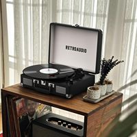 Tourne-disque vinyle noir en PU avec transmission par courroie, 3 vitesses, haut-parleur stéréo intégré, style rétro, OEM
