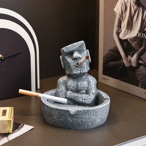 Funny Easter Island Moai Statue Resin <b>Ashtray</b> Stone Texture Modern Design Portable Desktop Decoration Novelty Smoking Accessory - Product Image 5