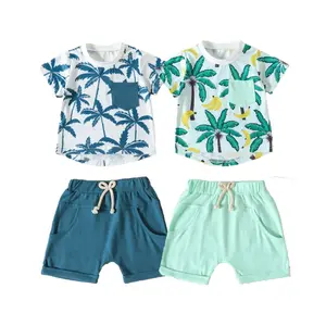 RTS Wholesale Kids Clothing Baby Clothes Cotton Children's Apparel Top + Shorts 2 PCs Boys Summer Clothes 2021