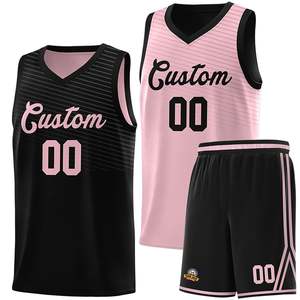 Uniforme Deportivo Personalizado de Baloncesto con Diseño de Corte en el Pecho en Negro y Rosa, Doble Cara - Product Image 6