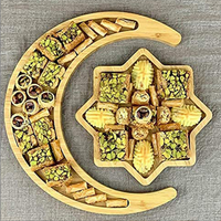 Plateau en bambou, accessoires de cuisine, motif végétal créatif, lune étoilée, ensemble de repas, fruits secs, collations, croissant irrégulier