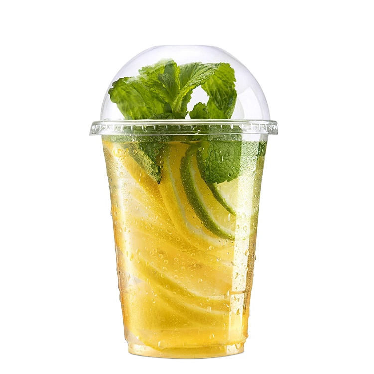 Прямая поставка с завода, одноразовая прозрачная стеклянная чашка для смузи и кофе, пластиковая чашка с купольной крышкой