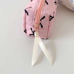 Student Perfect <b>Gift</b> <b>Creative</b> Bowknot Roll Large Capacity White Zipper Makeup Organizer Storage Pink Pen Bag Case - Product Image 5