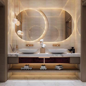 Mueble de Baño con Doble Lavabo de 56-104 Pulgadas, Mueble de Baño Flotante Moderno y Elegante con Lavabo y Espejo con Luz LED Inteligente y Antivaho - Product Image 1