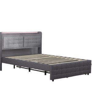 <span class=keywords><strong>Lit</strong></span> rembourré en tissu velours avec éclairage LED, <span class=keywords><strong>lit</strong></span> <span class=keywords><strong>gigogne</strong></span> et rangement - Product Image 5