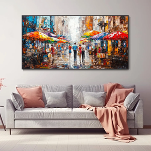 Cuchillo hecho a mano, pintura al óleo <span class=keywords><strong>de</strong></span> noche lluviosa <span class=keywords><strong>de</strong></span> mercado callejero para arte <span class=keywords><strong>de</strong></span> pared <span class=keywords><strong>de</strong></span> salón - Product Image 2