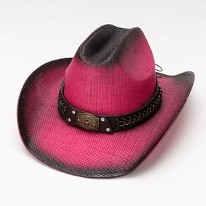 Personnalisable dégradé peinture disquette chapeaux de paille pour hommes femmes papier matériel imprimé pour l'été plage en plein air fêtes en gros - Product Image 2