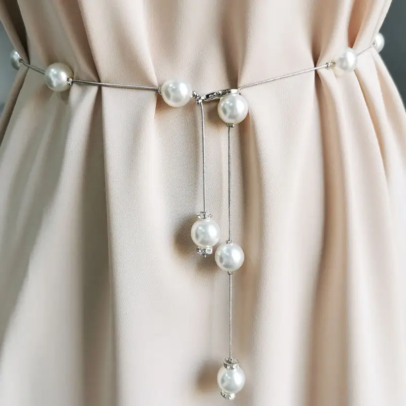 Милые простые женские аксессуары для платья: цепочка на талию с жемчугом, модное украшение, тонкий пояс