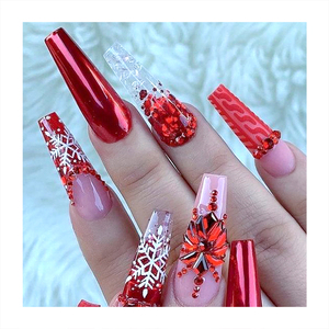 Joyeux Nouvel An, <span class=keywords><strong>faux</strong></span> ongles longs en forme de cercueil, luxe, or miroir, <span class=keywords><strong>poudre</strong></span> dorée mate, pointe de Nouvel An, faits à la main, fleur dorée, ongles à presser - Product Image 2