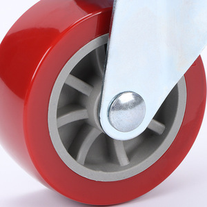 Polyurethane Swivel Caster 2.5 Inch Industrial Heavy Duty With Iron Core Firm Tread Red Wheel Bolt Hole Mount - Product Image 2