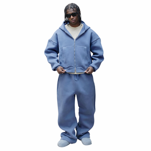 Custom Zipper <strong>Tracksuit</strong> Hoodie And Sweatpants Set Designer 100% Cotton Sports Baggy Flared <strong>Tracksuit</strong> Set For Men High Quality - Product Image 3