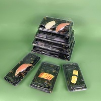 Boîte à sushi en plastique gaufrage Boîte de restauration rapide Plateau de nourriture à emporter Emballage alimentaire jetable Rectangle Base noire avec couvercle transparent
