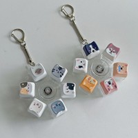Porte-clés LED rotatif avec clavier mécanique, anti-stress, gadget pour adultes et enfants, motif chat/chien