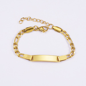 Pulsera <span class=keywords><strong>de</strong></span> acero inoxidable chapado en <span class=keywords><strong>oro</strong></span> <span class=keywords><strong>de</strong></span> 18k para niños, chapa personalizada con nombre, sello en blanco, barata - Product Image 1