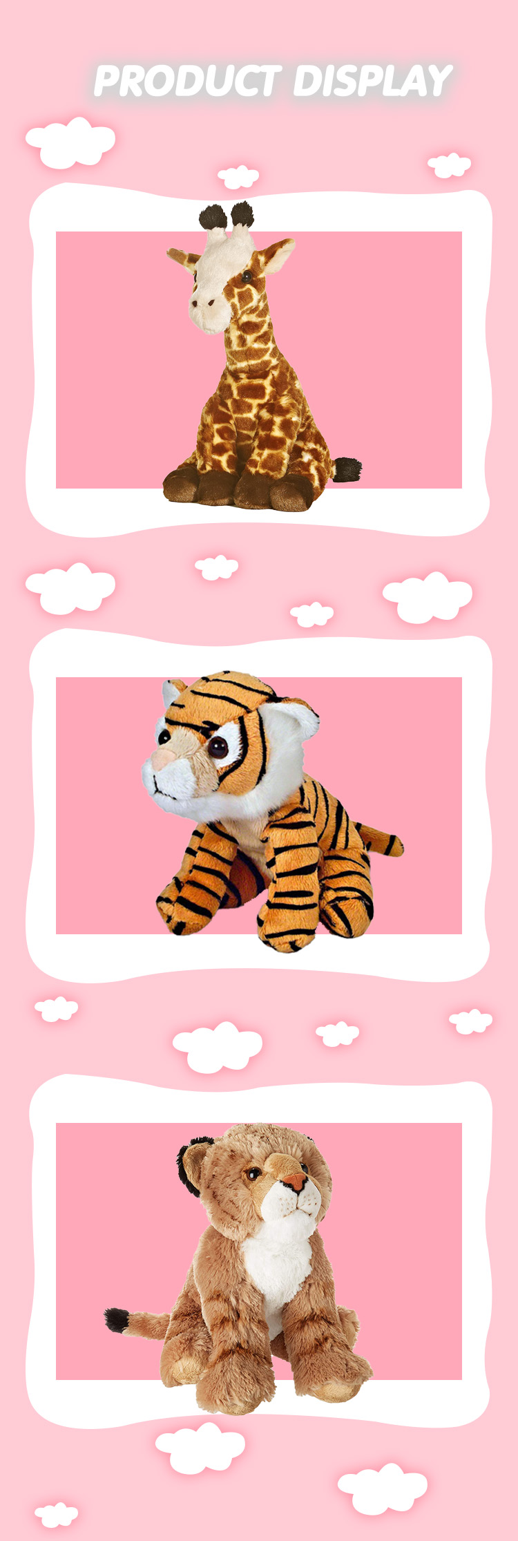 newest custom jungle animal toys soft stuffed fox raccoon giraffe elephant plush toy