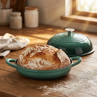 Cocotte en fonte avec couvercle auto-irrigant, revêtement émaillé antiadhésif 7 couches, poignées à boucle, compatible four