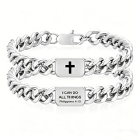 Bracelet cubain tendance en acier inoxydable plaqué or 18 carats pour homme avec pendentif croix chrétienne gravée – Bijou de mode, idéal pour un cadeau