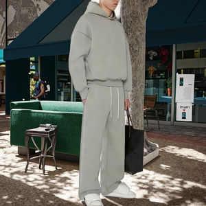 Pantaloni sportivi a gamba dritta da 380g e felpa con cappuccio larghi oversize tuta bianca Unisex - Product Image 2