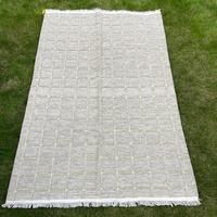 Light Sage Checkered Wool Rug 120x180cm Handmade Geometric Carpet for Living Room Decor Wholesale