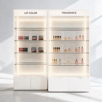 Étagère de présentation cosmétique éclairée blanche et dorée avec éclairage encastré, étagère en verre, armoire verrouillable CE ETL