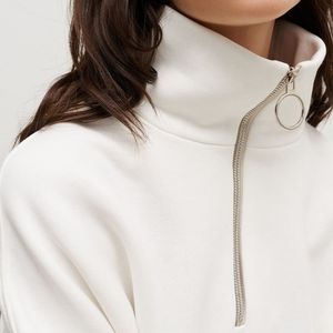 Sudadera con media cremallera y logotipo bordado personalizado 100% algodón Terry Sports Heavyweight Mock Neck Sudadera Mujer - Product Image 3