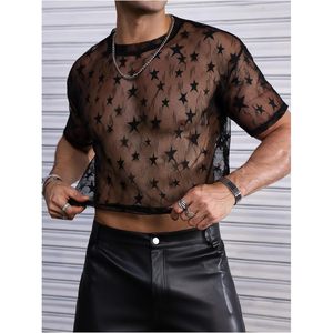 เสื้อยืดตาข่ายโปร่งใสทรงสตาร์สำหรับผู้ชาย FOXA คอกลม แขนสั้น ระบายอากาศได้ดี เหมาะสำหรับงานปาร์ตี้ - Product Image 3