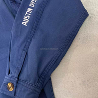 Veste de corvée bleue personnalisée pour homme Squirorkop, veste de travail délavée vintage légère de style français, manteau de vêtements de travail en toile et sergé