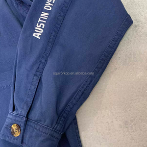 Giacca da lavoro <span class=keywords><strong>blu</strong></span> da <span class=keywords><strong>uomo</strong></span> Squirorkop personalizzata, giacca da lavoro lavata Vintage in stile francese leggero, <span class=keywords><strong>cappotto</strong></span> da lavoro in tela e saia - Product Image 5