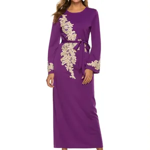 New Temperament Elegant Embroidery Long Lace Beaded Flared Sleeve Tie Long Dresses