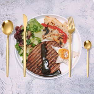 Coltello da ristorante in oro di lusso forchetta cucchiaio <span class=keywords><strong>posate</strong></span> in acciaio inossidabile Set 24 pezzi con confezione regalo doppia aperta - Product Image 4