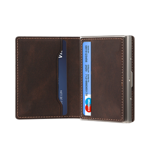 Luxe Faux Cuir Fente Pour <span class=keywords><strong>Carte</strong></span> Portefeuille Aimant Organe Style Boîte À Cartes En Appuyant Sur Le Bouton Éjecte Automatiquement La <span class=keywords><strong>Carte</strong></span> - Product Image 5