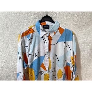 Chemise blanche à manches longues à col boutonné avec motif géométrique Vetre Plus Size - Product Image 2