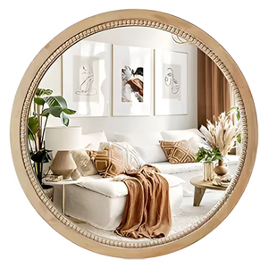 Handcrafted <b>Round</b> Wooden <b>Wall</b> <b>Mirror</b> with Beaded Frame Rustic Farmhouse Accent <b>Mirror</b> for Entryway Bathroom Decor - Product Image 1