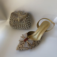 Ensemble de chaussures et sac pour femme, comprenant des escarpins à talons hauts et un sac de soirée, ornés de strass dorés de luxe et de cristaux, pour fêtes et mariages