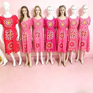 2.75 Dollar SJ014 Hot Selling European American Women <strong>Boho</strong> Geometric Floral Print Maxi <strong>Dress</strong> Loose Short Sleeve <strong>Long</strong> <strong>Dress</strong> - Product Image 4
