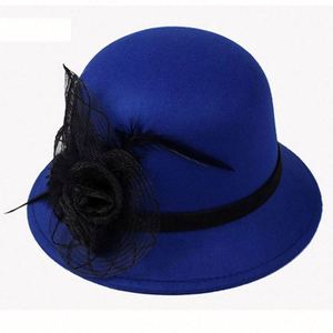 Wholesale Spring and Autumn New Elderly Women Woolen Net Flower Bowler Hat Old Lady Pot Winter Wool Fedora Hat - Product Image 2