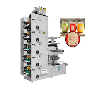 Máquina de impressão flexográfica com laminação e corte rotativo, etiqueta autoadesiva de papel 5 cores, secador UV, secador IR, etiqueta autoadesiva, rolo a rolo