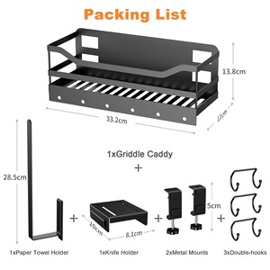 Wall Mounted Storage Basket Black Hanging <b>Kitchen</b> Shelf For <b>Spices</b> And Utensils With Knife <b>Rack</b> And Paper Towel Holder - Product Image 4