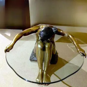 Contemporary Indoor Home Decor Cast Double Cherub Nude Female Woman Bronze Sculpture Coffee Table
