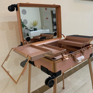 Custodia professionale per il trucco in oro rosa con custodia per treno a LED con supporto per luci portatili per la stazione di cosmetici alla moda - Product Image 2