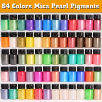 Großpackung 10G Dose 64 Farben Glitzerndes Titan-Perl-Pigment Metallisches Farbiges Glimmerpulver für Kerzen- und Seifenherstellung Epoxidharz-Tumbler