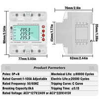 Pelindung Tegangan 3P+N yang Dapat Disesuaikan, Proteksi Arus Lebih, 4 KVA 380VAC, Relay Tegangan Tiga Fasa, Penstabil Tegangan, Layar LED, Tembaga PC