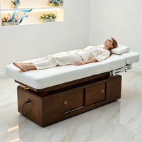 Table de massage électrique 4 moteurs pour salon de beauté, avec dossier réglable en hauteur, table de soin du visage pour spa et rangement avec armoire en bois