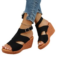 Sandales compensées d'été 2026 style européen et américain, à plateforme, bout ouvert, talon très haut, chaussures de mode pour femmes de petite taille