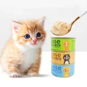 Fabrika fiyat 85g kedi Can gıda kedi ıslak yavru gıda konserve kedi yavru ıslak gıda besleyici aperatif toptan için (3 tatlar)