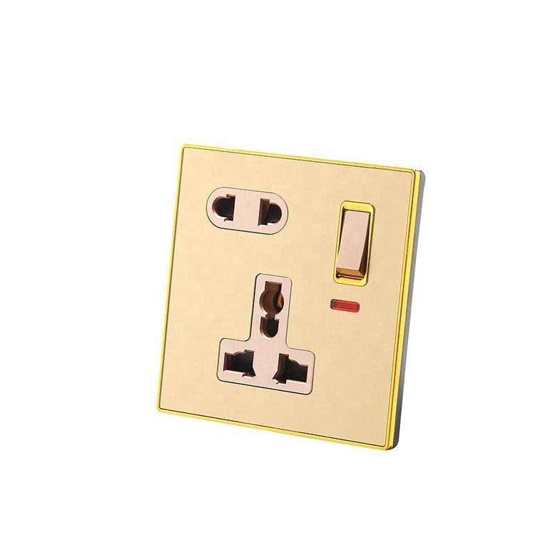 Universal 5 Pin Switched Electric Power 13A/220V-250V Socket Light Wall Plug Socket With Indicator Light