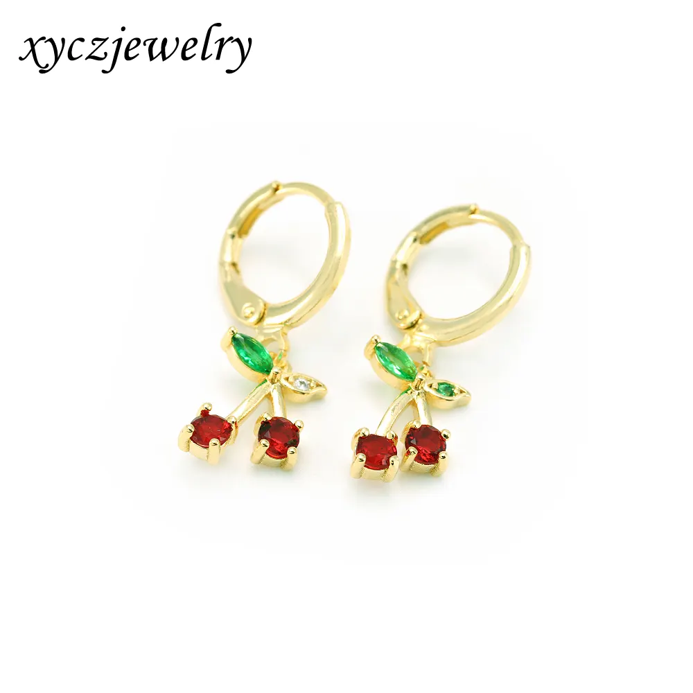 Beautiful brass jewelry supplier glass fruit red cherry drop earrings