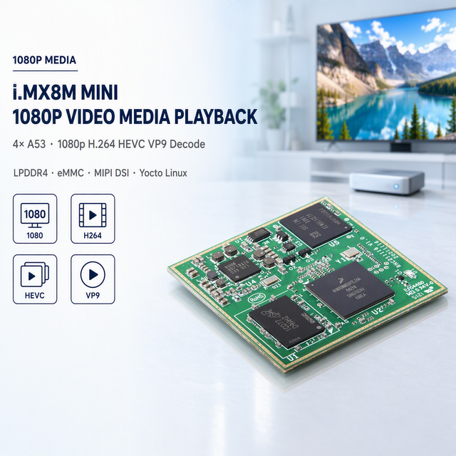 1080p Video Media Playback 4 Core A53 H.264 HEVC VP9 Decode LPDDR4 EMMC MIPI DSI Yocto Linux N.XP I.MX8M Mini System on Module